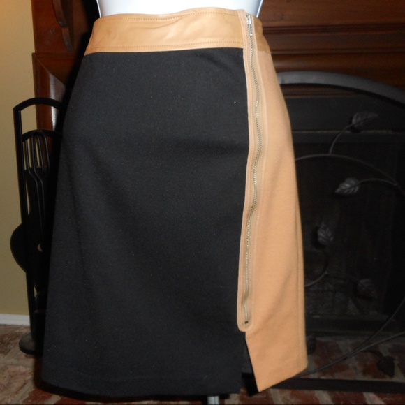 Tracy Reese Two-Tone Color Block Black and Tan A-Line Skirt with Front Side Zip - Picture 1 of 7